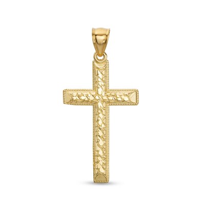 Multi-Finish Nugget Cross Necklace Charm in 10K Solid Gold