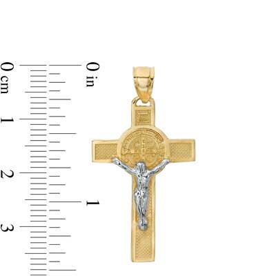 Textured Saint Benedict Crucifix Two-Tone Necklace Charm in 10K Gold