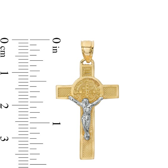 Textured Saint Benedict Crucifix Two-Tone Necklace Charm in 10K Gold