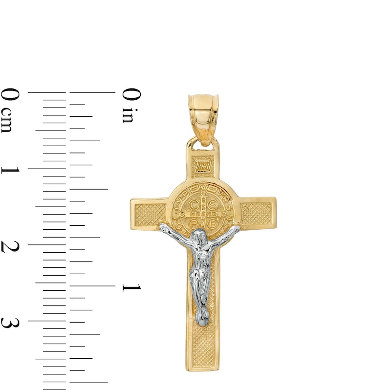 Main Image 2 of Textured Saint Benedict Crucifix Two-Tone Necklace Charm in 10K Gold