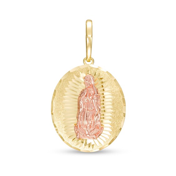 Diamond-Cut Virgin Mary Oval Two-Tone Necklace Charm in 10K Gold