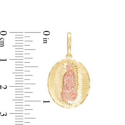 Diamond-Cut Virgin Mary Oval Two-Tone Necklace Charm in 10K Gold