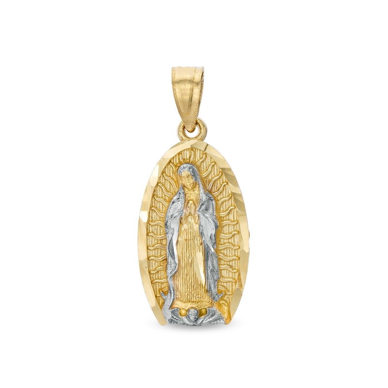 Diamond-Cut Our Lady of Guadalupe Oval Two-Tone Necklace Charm in 10K Solid Gold