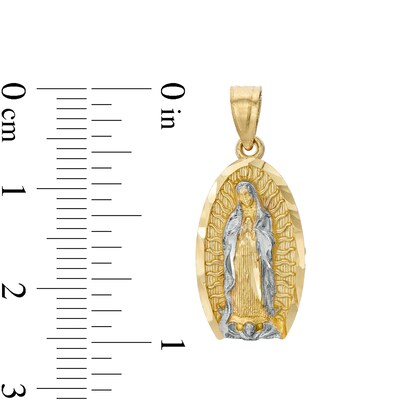 Diamond-Cut Our Lady of Guadalupe Oval Two-Tone Necklace Charm in 10K Solid Gold