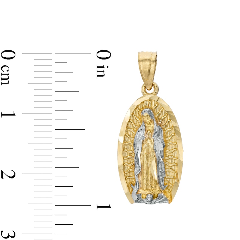 Diamond-Cut Our Lady of Guadalupe Oval Two-Tone Necklace Charm in 10K Solid Gold