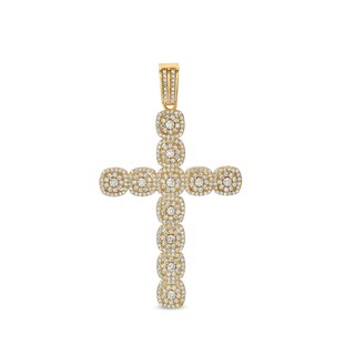 Cubic Zirconia Cluster Cushion Frame Cross Necklace Charm in 10K Gold