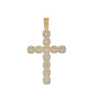 Cubic Zirconia Cluster Cushion Frame Cross Necklace Charm in 10K Gold