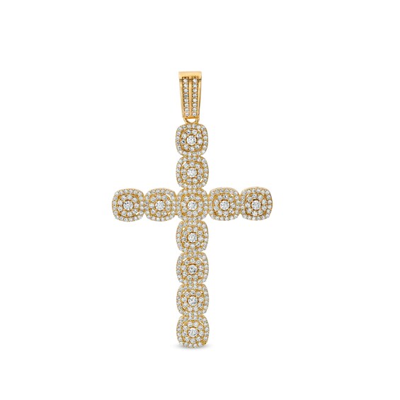 Cubic Zirconia Cluster Cushion Frame Cross Necklace Charm in 10K Gold