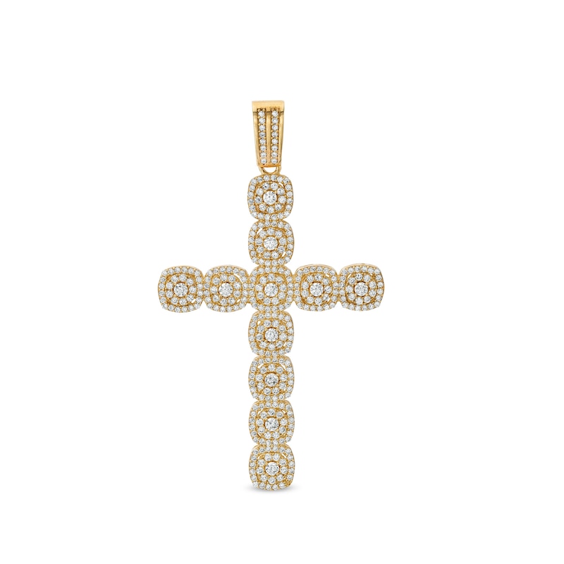 Cubic Zirconia Cluster Cushion Frame Cross Necklace Charm in 10K Gold