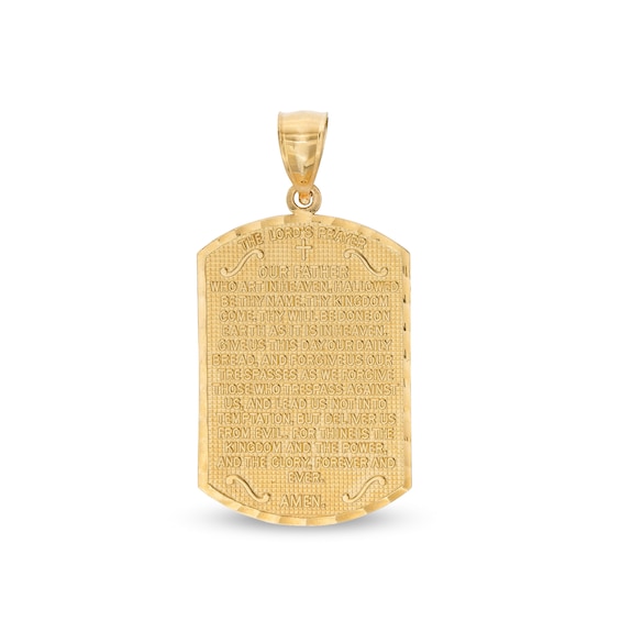 27 x 16mm Embossed Lord's Prayer Multi-Finish Dog Tag Necklace Charm in 10K Gold Casting Solid