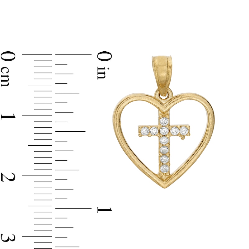 Main Image 2 of Cubic Zirconia Cross in Heart Outline Necklace Charm in 10K Solid Gold