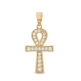 Cubic Zirconia Ankh Cross Necklace Charm in 10K Solid Gold
