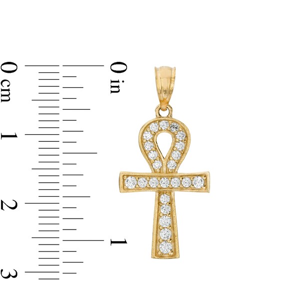Cubic Zirconia Ankh Cross Necklace Charm in 10K Solid Gold