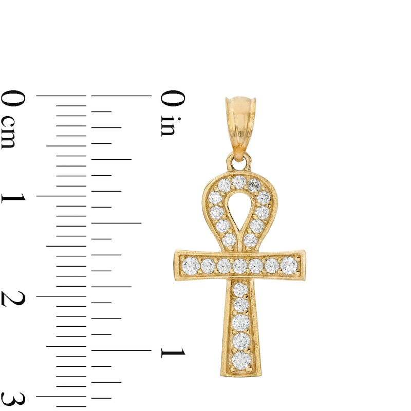 Cubic Zirconia Ankh Cross Necklace Charm in 10K Solid Gold