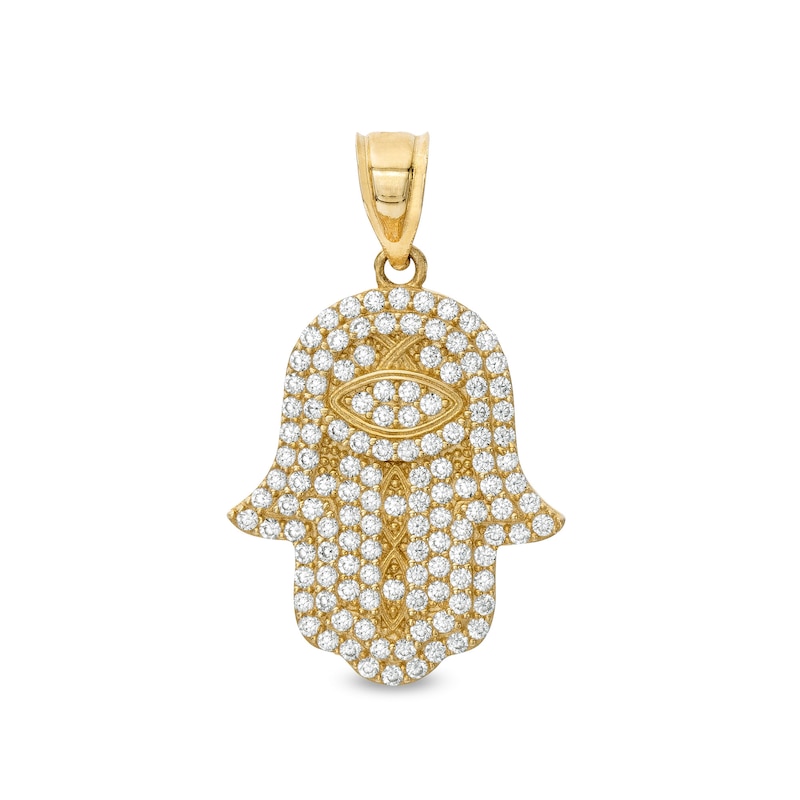 Cubic Zirconia Hamsa with Evil Eye in 10K Solid Gold