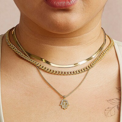 Cubic Zirconia Hamsa with Evil Eye in 10K Solid Gold