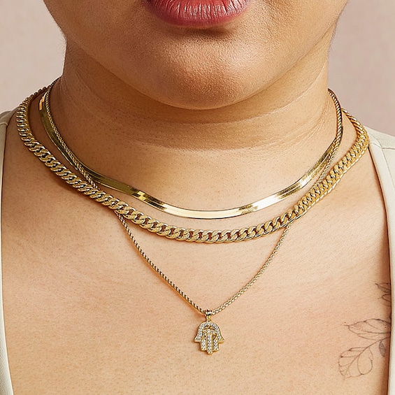 Cubic Zirconia Hamsa with Evil Eye in 10K Solid Gold