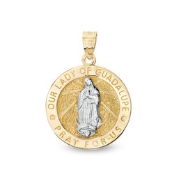 Multi-Finish Our Lady of Guadalupe Medallion Two-Tone Necklace Charm in 10K Gold