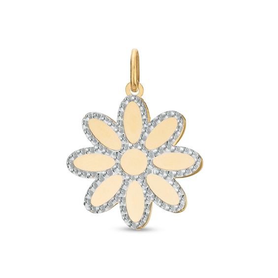 Made in Italy Diamond-Cut Border Mirrored Flower Two-Tone Necklace Charm in 10K Gold