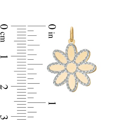 Made in Italy Diamond-Cut Border Mirrored Flower Two-Tone Necklace Charm in 10K Gold