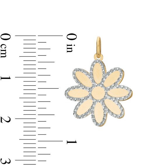 Made in Italy Diamond-Cut Border Mirrored Flower Two-Tone Necklace Charm in 10K Gold