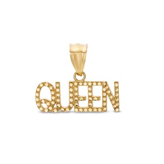 Diamond-Cut Beaded "QUEEN" Necklace Charm in 10K Solid Gold