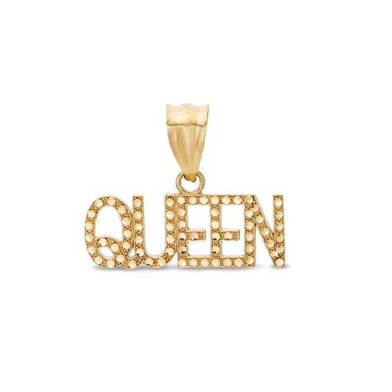 Diamond-Cut Beaded "QUEEN" Necklace Charm in 10K Solid Gold