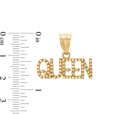 Diamond-Cut Beaded "QUEEN" Necklace Charm in 10K Solid Gold