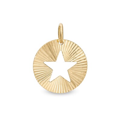 Made in Italy Cut-Out Star Diamond-Cut Sunburst Disc Necklace Charm in 10K Gold