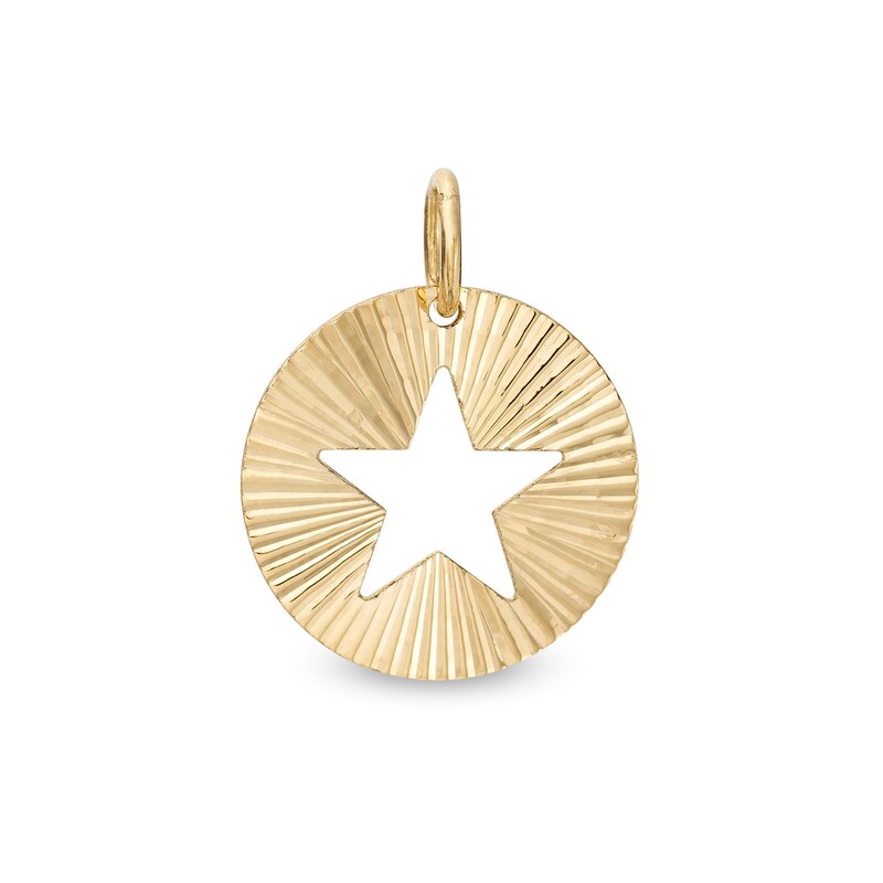 Made in Italy Cut-Out Star Diamond-Cut Sunburst Disc Necklace Charm in 10K Gold