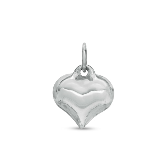 11 x 12mm Mini Puff Heart Hollow Necklace Charm in Sterling Silver