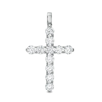 5mm Cubic Zirconia Large Cross Necklace Charm in Sterling Silver