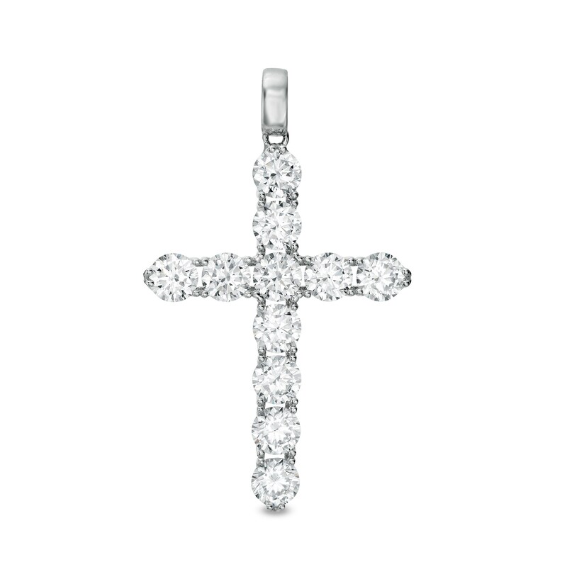 5mm Cubic Zirconia Large Cross Necklace Charm in Sterling Silver