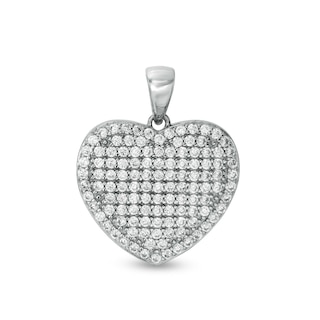 Composite Pavé Cubic Zirconia Frame Heart Necklace Charm in Solid Sterling Silver
