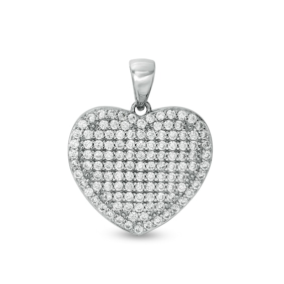 Composite Pavé Cubic Zirconia Frame Heart Necklace Charm in Solid Sterling Silver