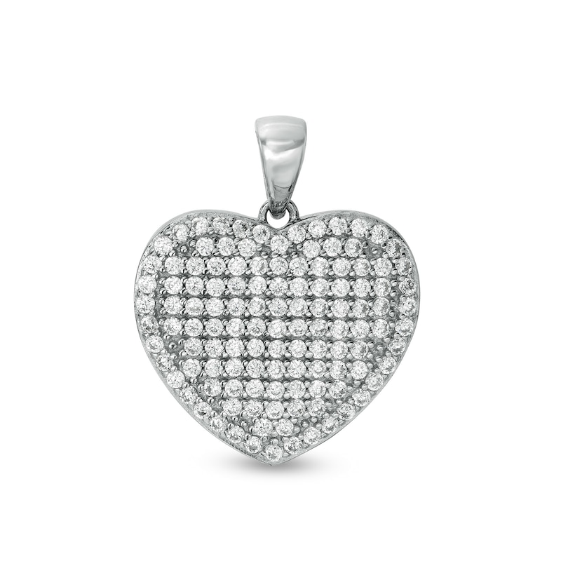 Composite Pavé Cubic Zirconia Frame Heart Necklace Charm in Solid Sterling Silver