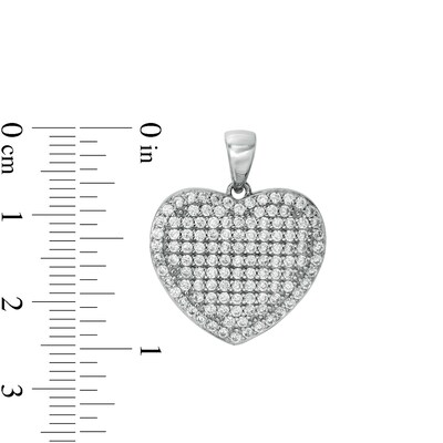 Composite Pavé Cubic Zirconia Frame Heart Necklace Charm in Solid Sterling Silver