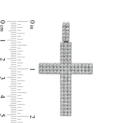 Cubic Zirconia Triple Row Block Cross Necklace Charm in Sterling Silver