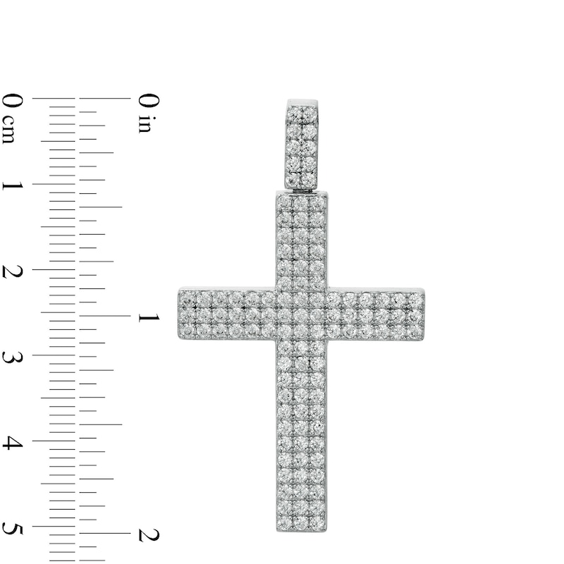 Main Image 2 of Cubic Zirconia Triple Row Block Cross Necklace Charm in Sterling Silver