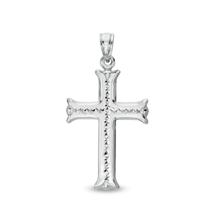 24.95 x 17.26mm Diamond-Cut Flare-Ends Gothic-Style Cross Necklace Charm in Hollow Sterling Silver