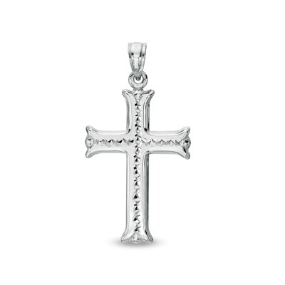 24.95 x 17.26mm Diamond-Cut Flare-Ends Gothic-Style Cross Necklace Charm in Hollow Sterling Silver