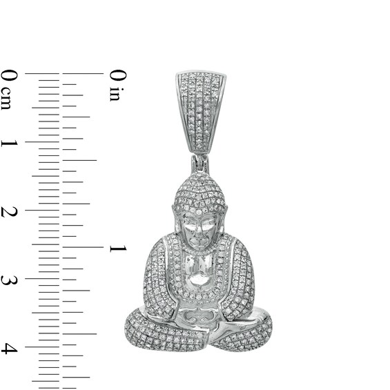 Cubic Zirconia Praying Buddha Solid Necklace Charm in Sterling Silver
