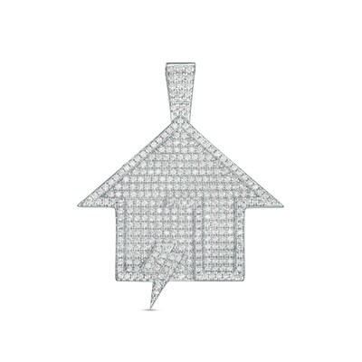 Cubic Zirconia House with Lightning Bolt Necklace Charm in Sterling Silver