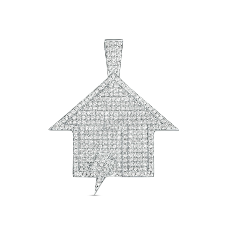 Cubic Zirconia House with Lightning Bolt Necklace Charm in Sterling Silver