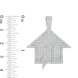 Cubic Zirconia House with Lightning Bolt Necklace Charm in Sterling Silver