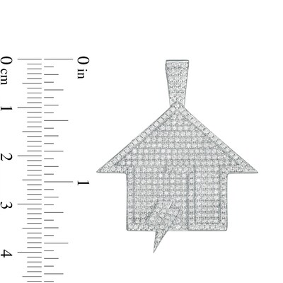 Cubic Zirconia House with Lightning Bolt Necklace Charm in Sterling Silver