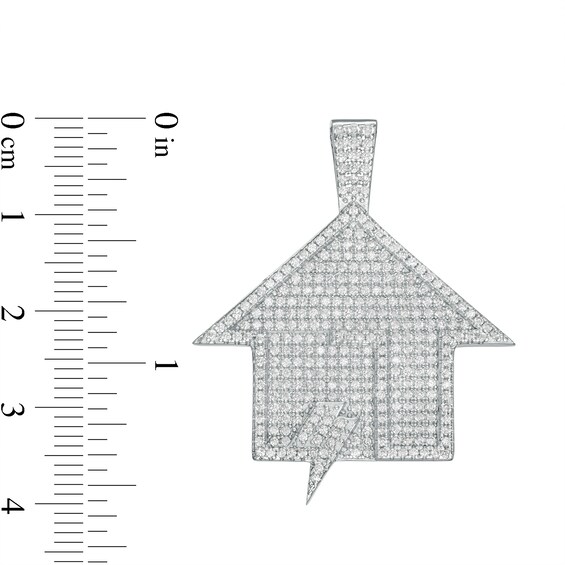 Cubic Zirconia House with Lightning Bolt Necklace Charm in Sterling Silver