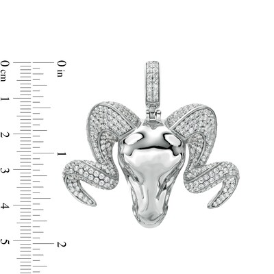 Marquise and Round Cubic Zirconia Ram Head with Horns Necklace Charm in Sterling Silver