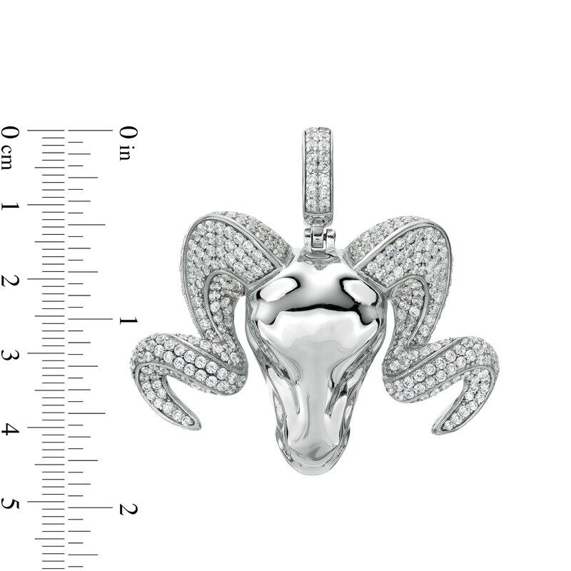 Main Image 2 of Marquise and Round Cubic Zirconia Ram Head with Horns Necklace Charm in Sterling Silver