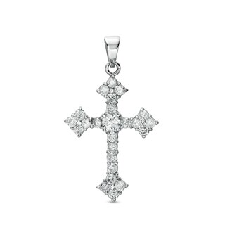 Sterling Silver Solid CZ Large Gothic-Style Cross Necklace Charm